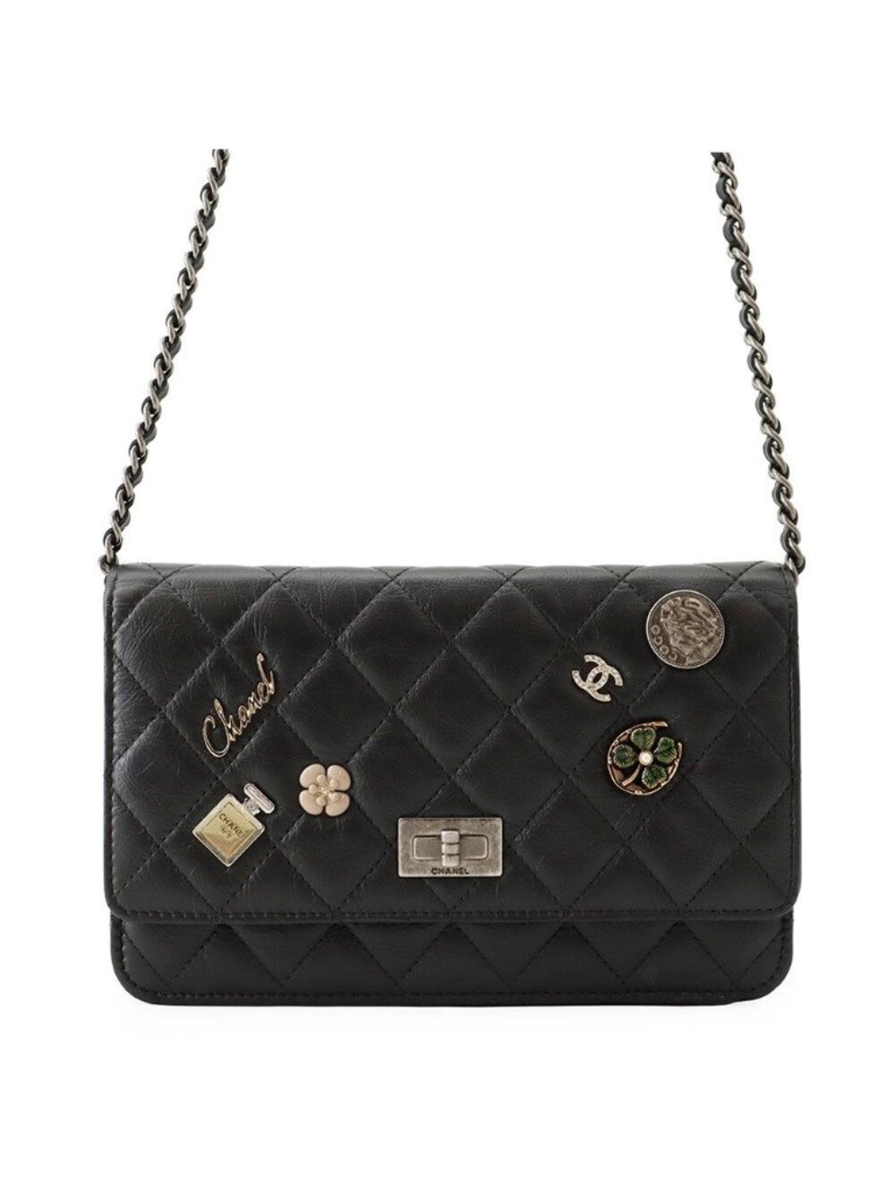 Chanel Chain Wallet 2.55 Key Charm Quilted CC Logo No 5 Camellia Clover Leather